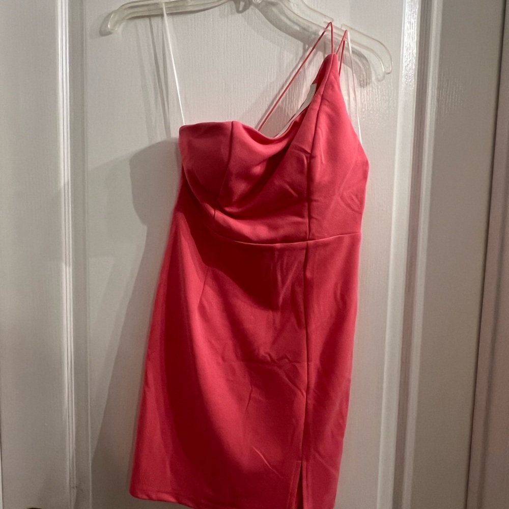 Hello Molly Orange and Pink Asymmetrical Pleated Cocktail Dress